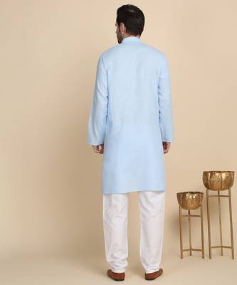 cotton blend solid knee length sky blue kurta 3