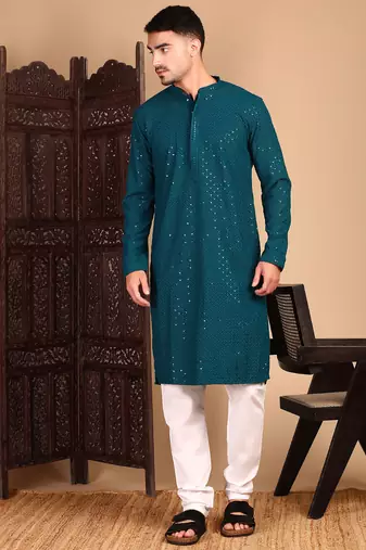 Firozi rayon sequins kurta pajama for mens