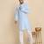 cotton blend solid knee length sky blue kurta