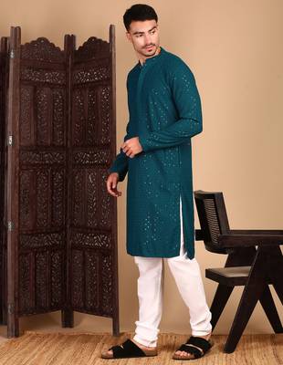 Firozi rayon sequins kurta pajama for mens 3