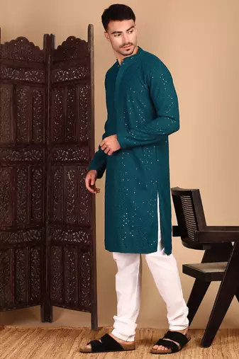 Firozi rayon sequins kurta pajama for mens