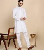 cotton blend solid knee length white kurta