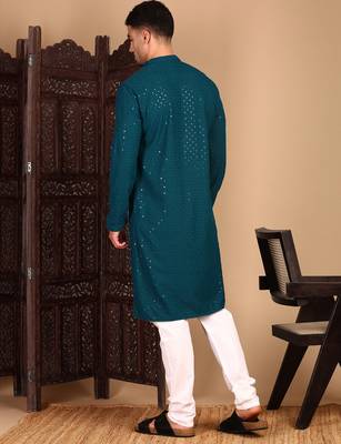 Firozi rayon sequins kurta pajama for mens 4