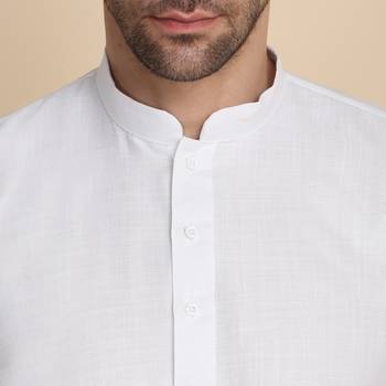 cotton blend solid knee length white kurta 2