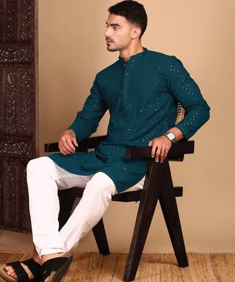 Firozi rayon sequins kurta pajama for mens 5