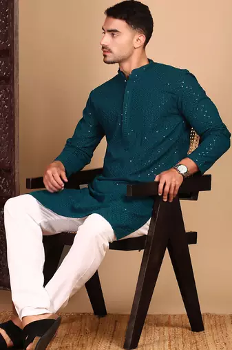 Firozi rayon sequins kurta pajama for mens