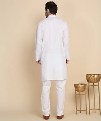 cotton blend solid knee length white kurta 3
