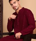 red rayon sequins kurta pajama for mens