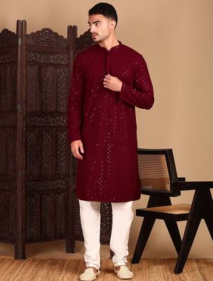 red rayon sequins kurta pajama for mens 2