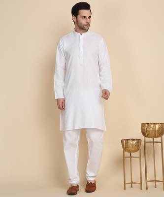 cotton blend solid knee length white kurta 5