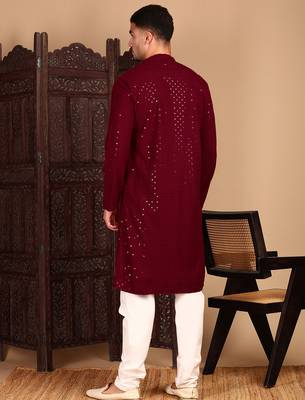 red rayon sequins kurta pajama for mens 4