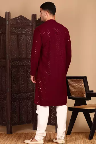 red rayon sequins kurta pajama for mens