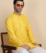 cotton blend solid knee length yellow kurta