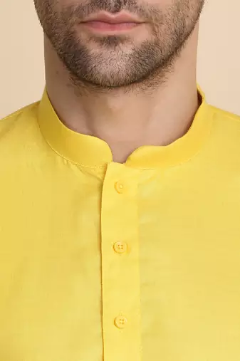 cotton blend solid knee length yellow kurta