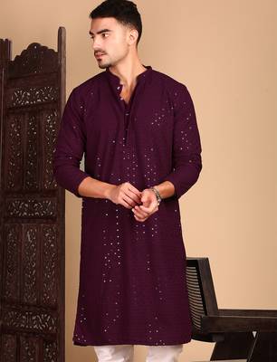 Purple rayon sequins kurta pajama for mens 1