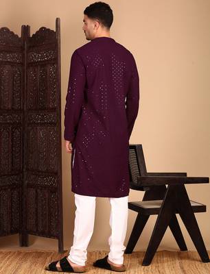 Purple rayon sequins kurta pajama for mens 4