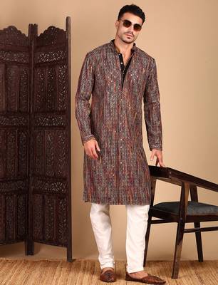 Multicolor cotton sequins kurta pajama for mens 5