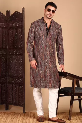 Multicolor cotton sequins kurta pajama for mens