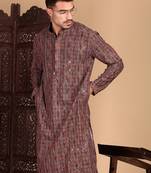 Brown cotton sequins kurta pajama for mens