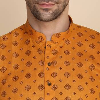 Ethnic motifs cotton blend mustard kurta 2