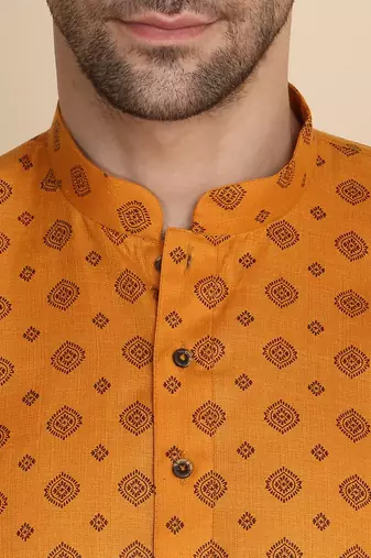 Ethnic motifs cotton blend mustard kurta
