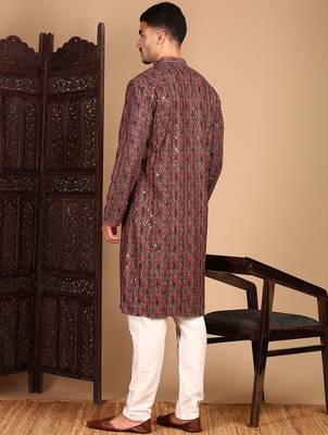 Brown cotton sequins kurta pajama for mens 4