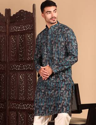 Firozi cotton sequins kurta pajama for mens 1