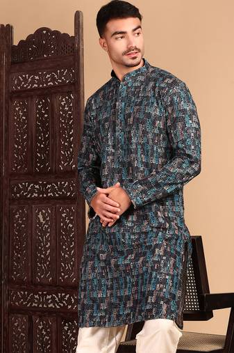 Firozi cotton sequins kurta pajama for mens