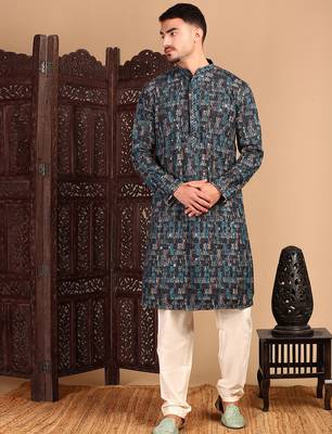 Firozi cotton sequins kurta pajama for mens 2