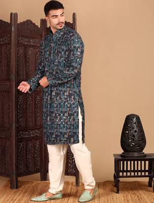 Firozi cotton sequins kurta pajama for mens 3