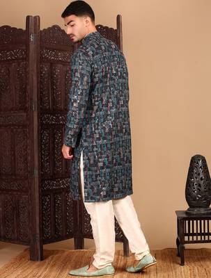 Firozi cotton sequins kurta pajama for mens 4