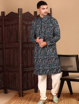 Firozi cotton sequins kurta pajama for mens 5