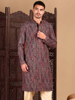Multicolor cotton sequins kurta pajama for mens 1