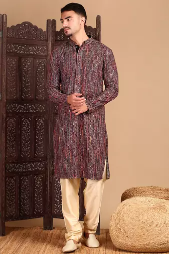 Multicolor cotton sequins kurta pajama for mens