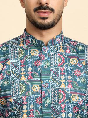 cotton blend geometric printed blue kurta 2