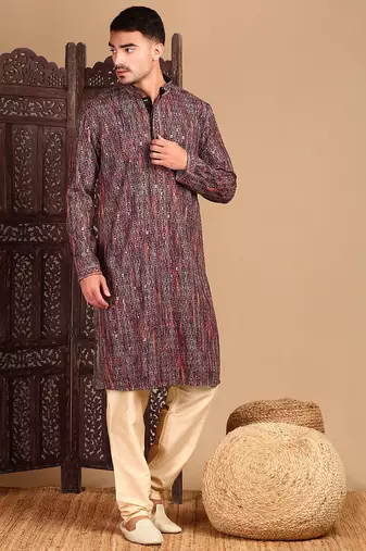 Multicolor cotton sequins kurta pajama for mens