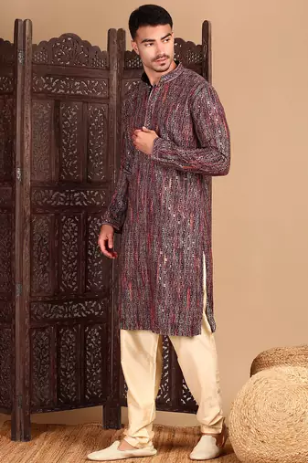 Multicolor cotton sequins kurta pajama for mens
