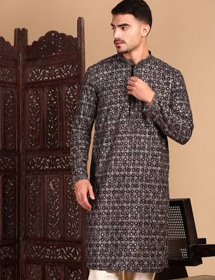 Black cotton sequins kurta pajama for mens 1