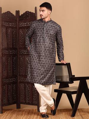 Black cotton sequins kurta pajama for mens 2