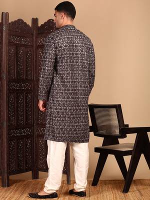 Black cotton sequins kurta pajama for mens 4