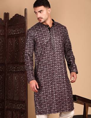 Rust cotton sequins kurta pajama for mens 1