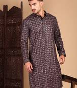Rust cotton sequins kurta pajama for mens