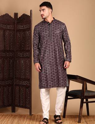 Rust cotton sequins kurta pajama for mens 2