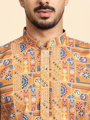 cotton blend geometric printed orange kurta 2