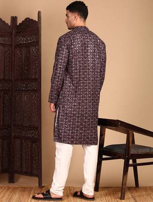 Rust cotton sequins kurta pajama for mens 4