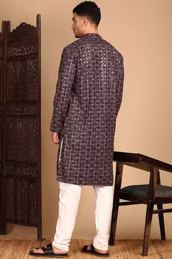 Rust cotton sequins kurta pajama for mens