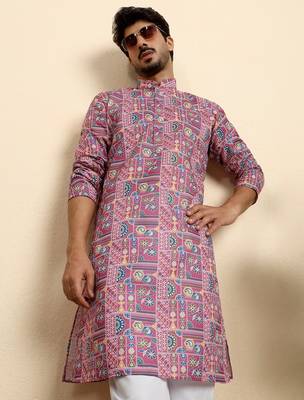 cotton blend geometric printed pink kurta 1