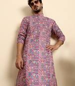 cotton blend geometric printed pink kurta