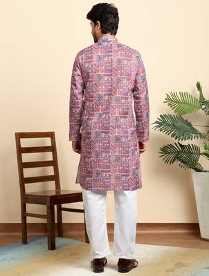 cotton blend geometric printed pink kurta 3