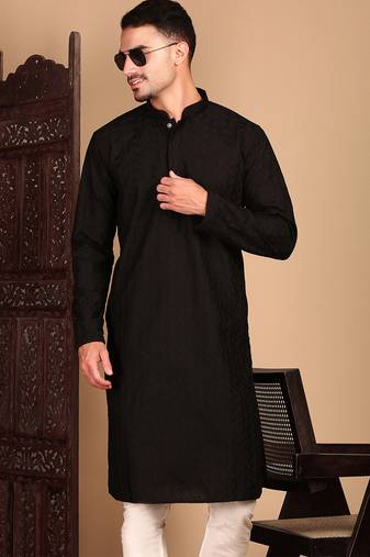 Black rayon chikanakri kurta pajama for mens